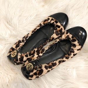 Tory Burch leopard fur ballet flats